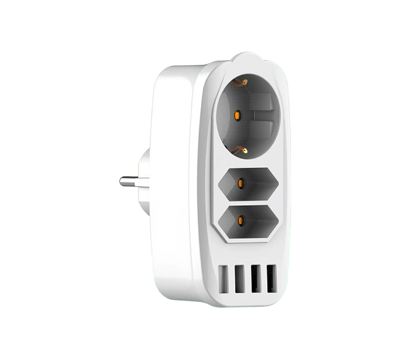 E05 Plug-in-Multifunktions-Steckdosenleiste mit 2 europäischen Typ-C-Steckdosen, 1 europäischen Typ-F-Steckdose und 4 USB-A-Anschlüssen
