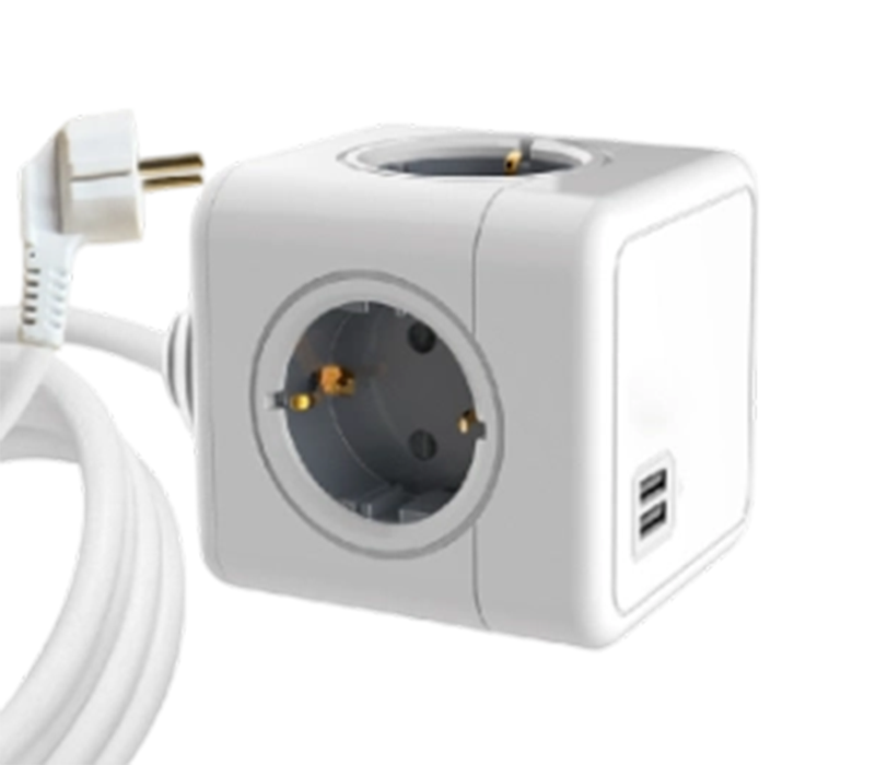 E04A Wired Cube Steckdosenleiste mit 4 Steckdosen im europäischen Stil und 2 USB-A-Anschlüssen