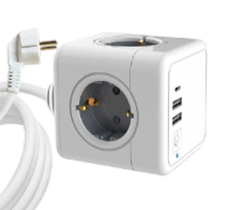 E04C Wired Cube Steckdosenleiste mit 4 Steckdosen im europäischen Stil, 2 USB-A-Anschlüssen und 1 USB-C-Anschluss