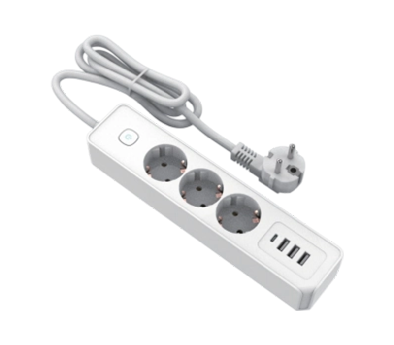 E21-3 Steckdosenleiste im europäischen Stil mit 3 Steckdosen, 3 USB-A-Anschlüssen und 1 USB-C-Anschluss, Schalter im Lieferumfang enthalten