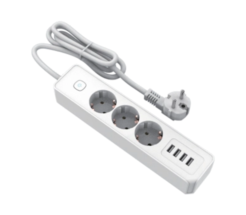 E22-3-Steckdosenleiste im europäischen Stil mit 3 Steckdosen und 4 USB-A-Anschlüssen, inklusive Schalter