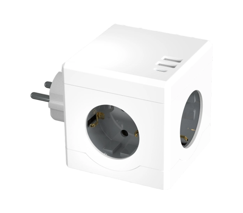 E15-C Plug-in Cube Steckdosenleiste mit 3 Steckdosen im europäischen Stil, 2 USB-A-Anschlüssen und 1 USB-C-Anschluss