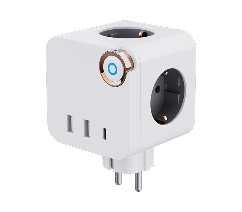 E19 Plug-In Cube Steckdosenleiste mit 3 Steckdosen im europäischen Stil, 2 USB-A-Anschlüssen und 1 USB-C-Anschluss, mit Schalter