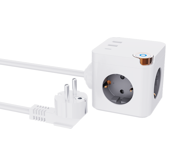 E20-Würfelsteckdosenleiste mit 3 Steckdosen im europäischen Stil, 2 USB-A-Anschlüssen und 1 USB-C-Anschluss, mit Schalter